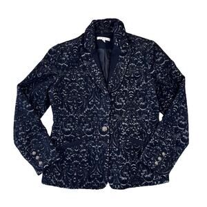 CAbi Women's Jacquard Paisley Wool Blend Midnight Navy Blazer - SIZE 8
